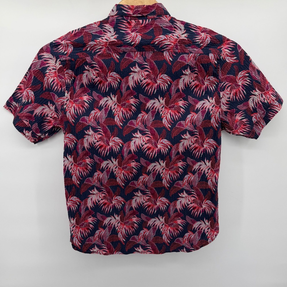 Tommy Bahama Shirt Mens Large Navy Pink Tropical Leaf Seersucker Button Down - Picture 3 of 9